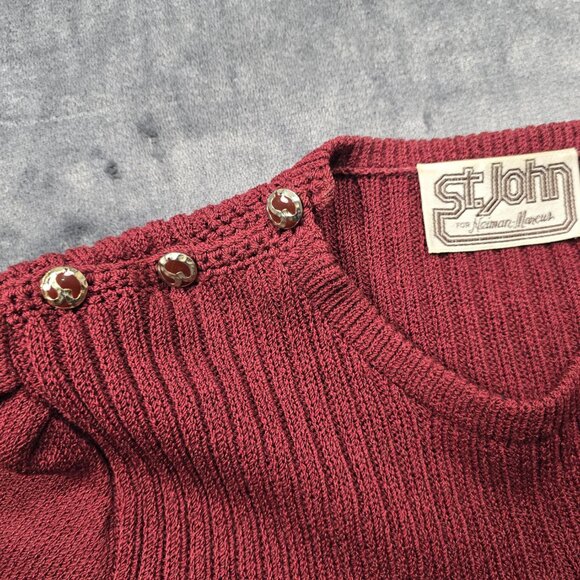 Vintage St John Neiman Marcus Sweater Skirt Womens Medium Red Knit 2 Piece 80s - Picture 6 of 16